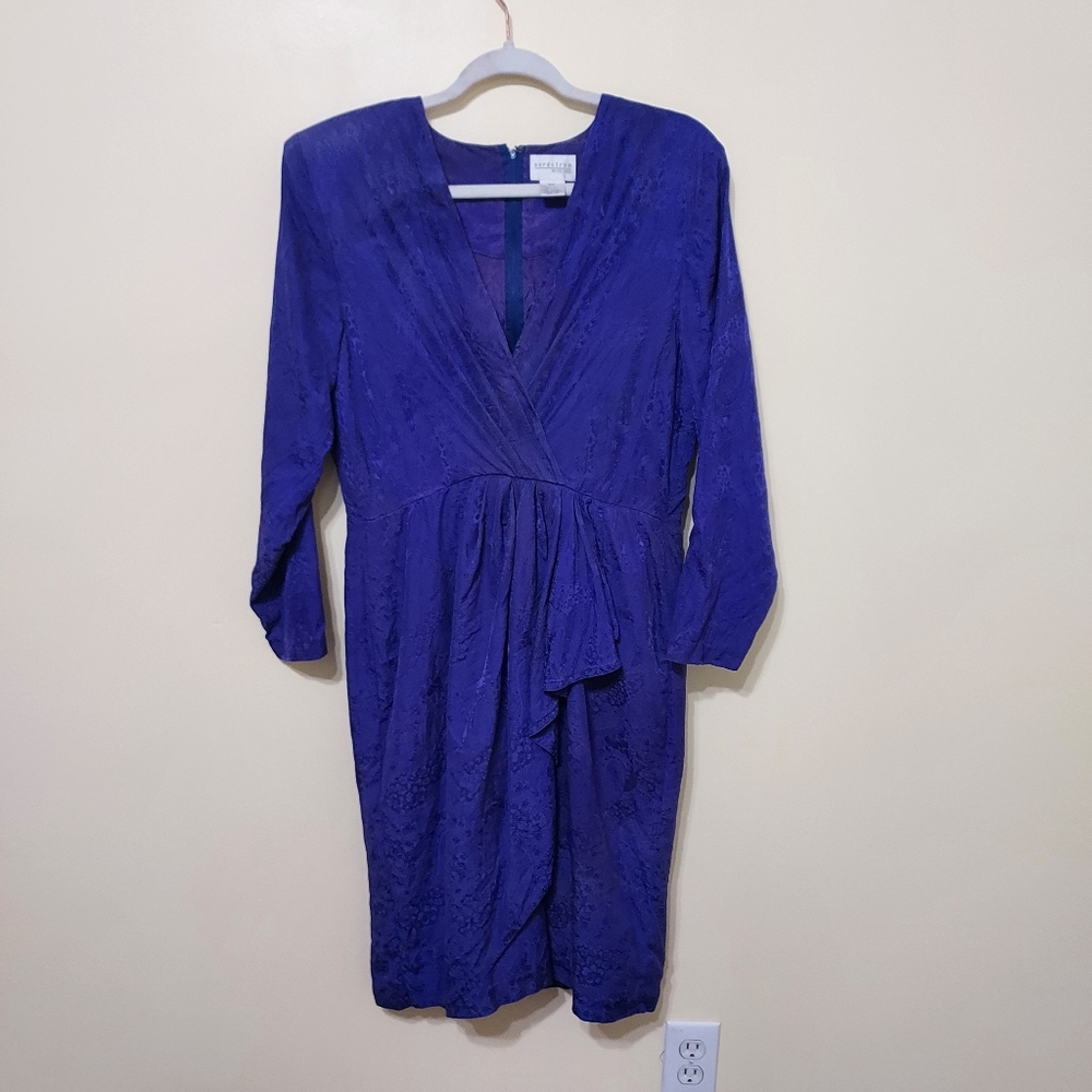 Vintage Nordstrom Petite Focus Faux Wrap Purple 100% Silk dress 12P Party Church